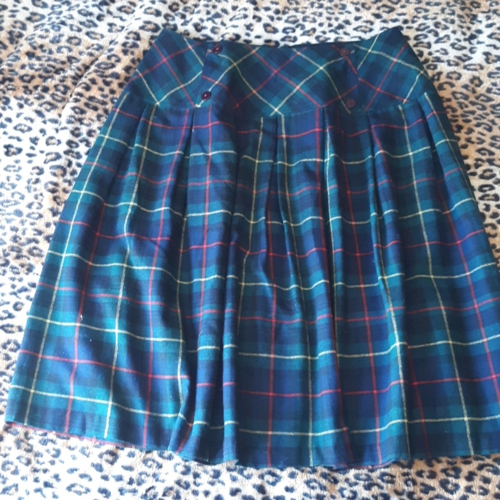 Vintage Italian Plaid Box Pleated Skirt
